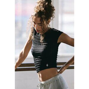 FP Movement Dream Baby Tee Black Ruched Smocked NWOT Size M/L